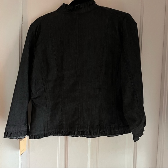Sandro Black/Charcoal Chambray Jacket with Ruffle Trim size large NWT - Picture 2 of 6